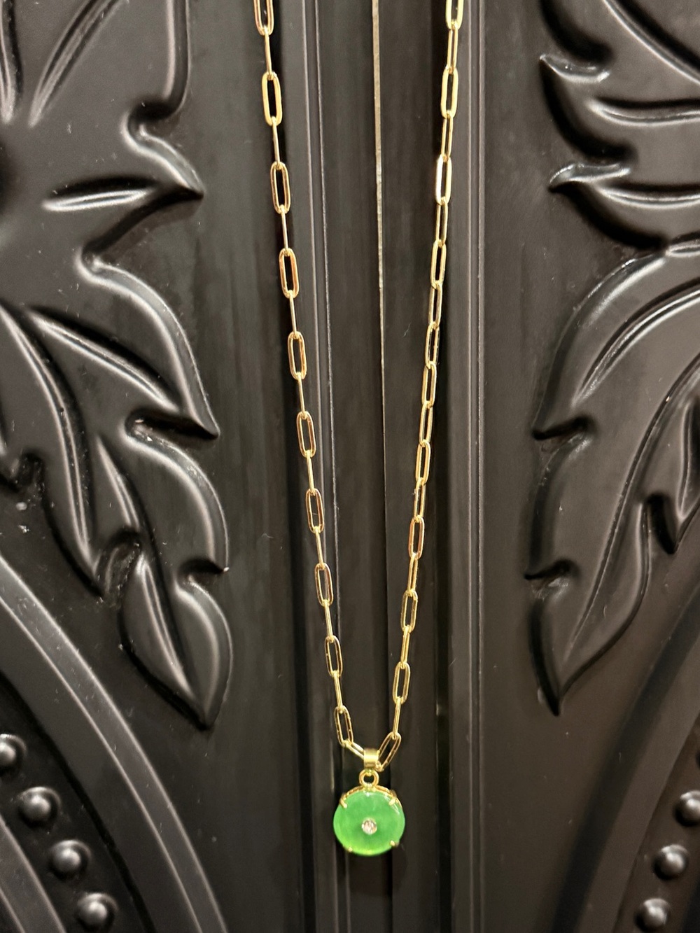 925 & 14 Kt Gold Paper Clip Link chain with Jade pendant